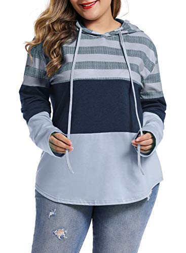 Product Cover LALAGEN Womens Plus Size Casual Color Block Hoodies Drawstring Pullover Sweatshirt Shirt Top Grey S