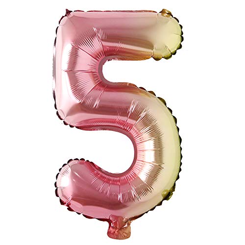 Product Cover 16 inch Gradient Rainbow Number Balloons Unicorn Party foil Balloon Baby Shower 1 Birthday Party Decorations Kids Numbers Air Ball (16 Inch Rainbow 5)