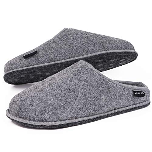 Product Cover EverFoams Men's Fuzzy Faux Wool Felt Slippers Light Weight Slip on Home Mules w/Anti-Skid Dot Bottom (11-12 M US, Light Gray)