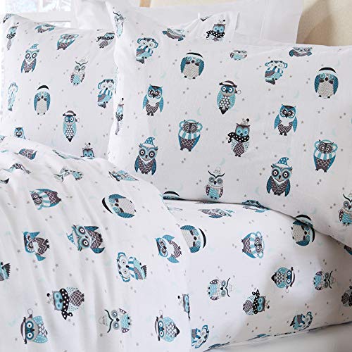 Product Cover Home Fashion Designs Stratton Collection Extra Soft Printed 100% Turkish Cotton Flannel Sheet Set. Warm, Cozy, Lightweight, Luxury Winter Bed Sheets. (Full, Winter Owls)