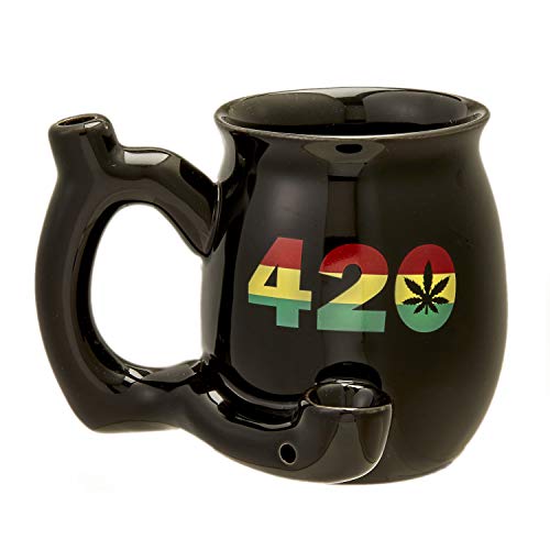 Product Cover FASHIONCRAFT 82421 Black Mug with 420 Design in Rasta Colors - 11 oz Ceramic Coffee Mug, Novelty Mug