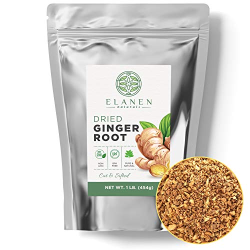 Product Cover Dried Ginger Root 1 lb. (16 oz.), Contains Organic Non-GMO Ginger Root in BPA-Free Packaging, Ginger Root Tea, Dry Ginger, Cut & Sifted