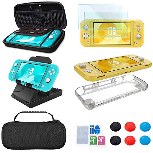 Product Cover Accessories Kit for Nintendo Switch Lite - YOOWA Accessories Bundle with Carrying Case, Protective Cover case, 2-Pack Tempered Glass Screen Protector, Adjustable Play Stand, 6 Thumb Grips
