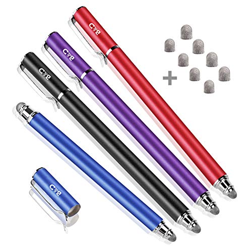 Product Cover Bargains Depot New 5mm High-Sensivity Fiber Tip Capacitive Stylus Dual-tip Universal Touchscreen Pen for All Tablets & Cell Phones with 8 Extra Replaceable Fiber Tips (4 Pieces, Black/Blue/Purple/Red)