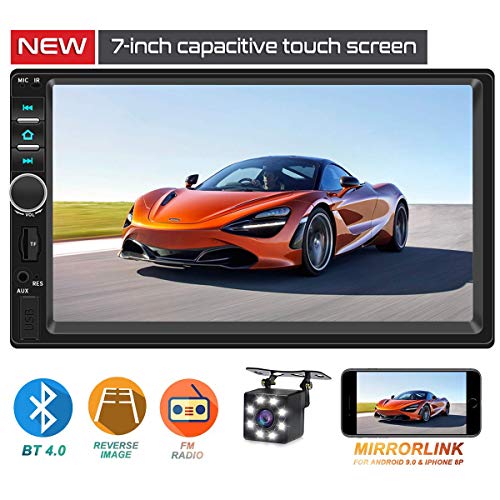 Product Cover Double Din Car Stereo,TouchScreen Car MP5/4/3 Player with Rear-View Camera,FM Radio Receiver, Bluetooth Audio and Calling, Mirror Link,Support Steering Wheel Remote Control,Support Android & iPhone