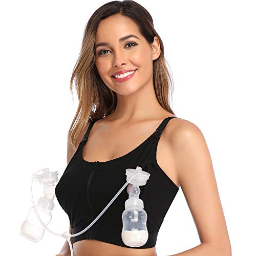 Product Cover Hands-Free Pumping Bra, Nursing Bra, Wireless, Adjustable Zipper Breastfeeding Bra for Holding Breast Pumps. S-L, L, Black
