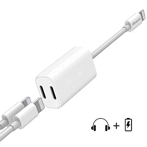 Product Cover Headphone Adapter Jack for Phone, KOOPAO 2 in 1 Dual Earphone Dongle Aux Compatible with iPhone 7 8 10 Plus X XS XR MAX iPad iPod Support iOS 11 12 and Later