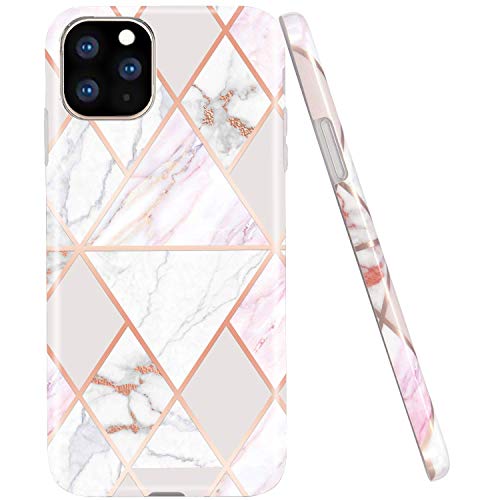 Product Cover JAHOLAN iPhone 11 Pro Max Case Shiny Rose Gold Geometric Marble Design Clear Bumper TPU Soft Rubber Silicone Cover Phone Case for iPhone 11 Pro Max 6.5 inch 2019 - White Pink