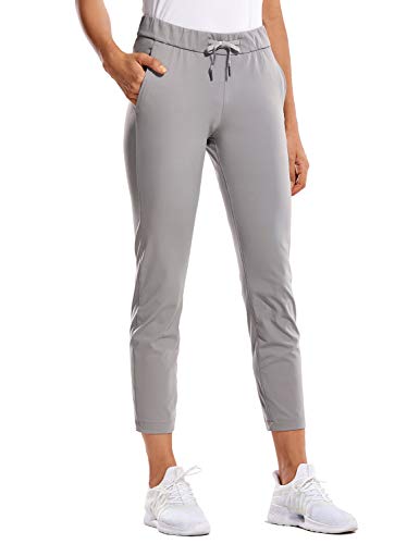 Product Cover CRZ YOGA Women's Stretch Lounge Travel Pants Ankle Drawstring 7/8 Track Pants with Pockets-28 inches Dark Chrome M