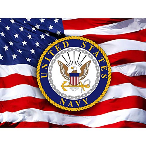 Product Cover DIY 5D Diamond Painting by Number Kits Full Drill,12x16 Inch America Flag Navy Crystal Rhinestone Embroidery Diamond Arts for Adult and Kids (Navy 12x16 Inch)