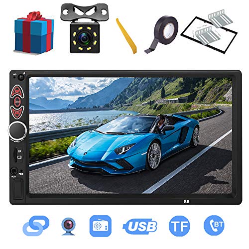 Product Cover Double Din Car Stereo-7 inch Touch Screen,Compatible with BT TF USB MP5/4/3 Player FM Car Radio,Support Backup Rear View Camera, Mirror Link ,Caller ID, Upgrade The Latest Version