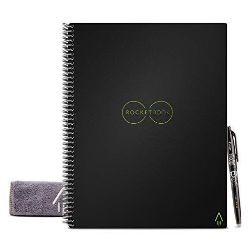 Product Cover Rocketbook Smart Reusable Notebook - Lined Eco-Friendly Notebook with 1 Pilot Frixion Pen & 1 Microfiber Cloth Included - Infinity Black Cover, Letter Size (8.5