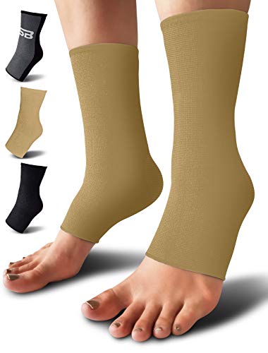 Product Cover SB SOX Compression Ankle Brace (Pair) - Great Ankle Support That Stays in Place - for Sprained Ankle and Achilles Tendon Support - Perfect Ankle Sleeve for Sports, Any Use (Solid - Beige, X-Large)