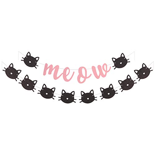 Product Cover Cat Themed Birthday Banner Kitten Kitty Cat Party Decoration Pink Meow Garland - Pack of 2
