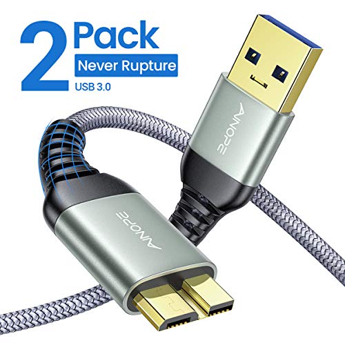 Product Cover AINOPE USB 3.0 Micro Cable, 2 Pack / 3.3FT Seagate External Hard Drive Cable, Nylon Braided Seagate Cord,Compatible with Samsung Galaxy Note 3 S5 Toshiba WD Seagate External Hard Drive, etc