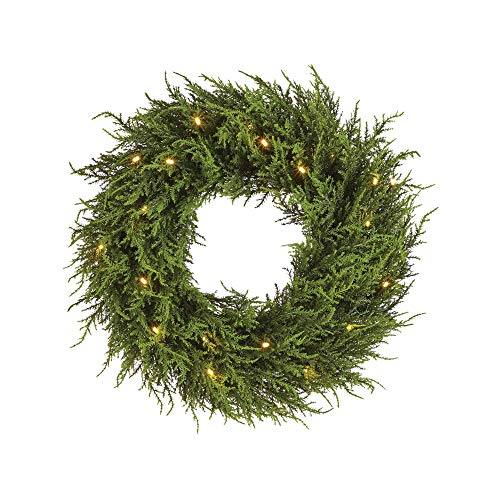 Product Cover NOMA 24 Inch Christmas Wreath with Lights | Battery Operated Cedar Holiday Wreath | 20 Warm White LED Bulbs | Indoor Christmas Decoration