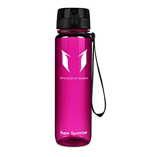 Product Cover Super Sparrow Sports Water Bottle Multi-Size BPA Free & Eco-Friendly Tritan Co-Polyester Plastic - Fast Water Flow, Flip Top, Opens with 1-Click (Bright-Purple Powder, 500ml-17oz)