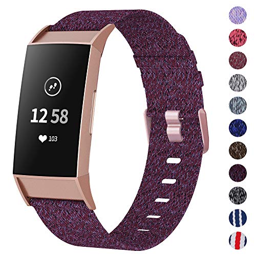 Product Cover NANW Woven Bands Compatible with Fitbit Charge 3 Bands/Charge 3 SE, Soft Breathable Fabric Replacement Wristbands Strap Sports Accessories for Women Men, Large Small