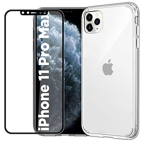 Product Cover EasyAcc Clear Case for iPhone 11 Pro Max with Screen Protector, Slim Transparent Phone Cases Thin Hybrid Protective Shockproof Hard PC Back with Soft TPU Bumper Cover Fit iPhone 2019 6.5 inch