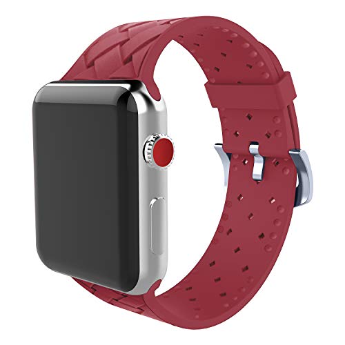 Product Cover MITERV Compatible with Apple Watch Band 38mm 40mm 42mm 44mm Soft Silicone Replacement Band for Apple Watch Series 4,3,2,1 (Wine Red-Weave, for 42mm/44mm Apple Watch)