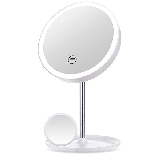 Product Cover Makeup Mirror,GLIME Vanity Makeup Mirror with Lights,Rechargeable Cordless 3 Color Modes Touch Controls 1X/5X Magnifying and 45 High-brightness LEDs Dimmable Natural Light Countertop Cosmetic Mirror