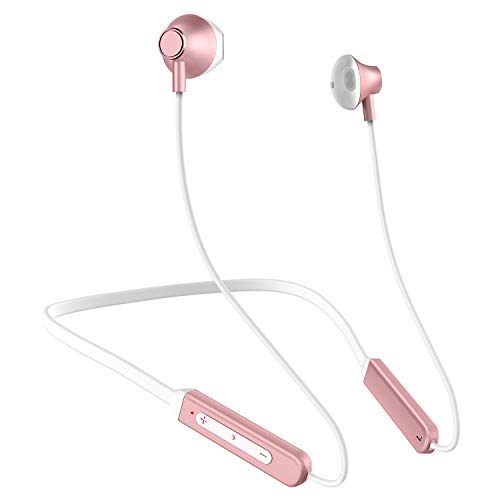 Product Cover Bluetooth Headphones, 10 Hrs Playtime, Wireless Headphones with Neckband, Built-in HD Mic, IPX5 Waterproof Running Headphones, Magnetic HD Stereo Bluetooth Wireless Earphones for Workout (Rose Gold)