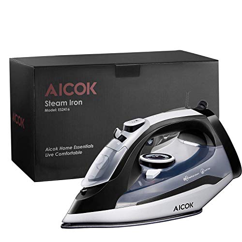 Product Cover AICOK Steam Iron, 1400W Non-Stick Soleplate Iron for Clothes, Variable Temperature and Steam Control, Anti-Drip, Rapid Heating, Black