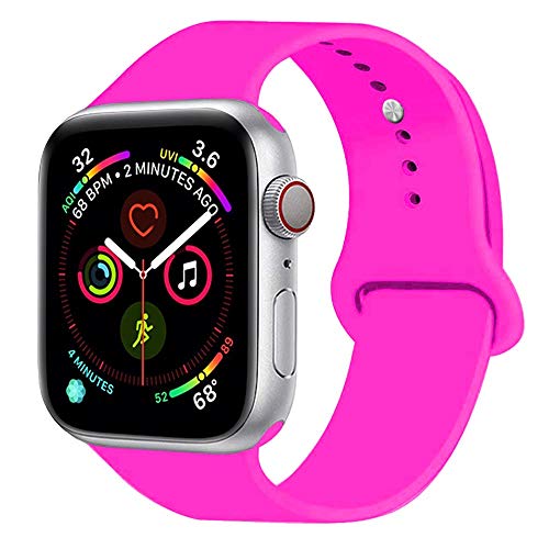 Product Cover Sunkeyou Classic Sport Band Compatible with Watch Band 38mm 42mm 40mm 44mm Series 4/3/2/1, Durable Soft Silicone Replacement Straps Bracelet Wristband for iWatch All Models (38/40mm S/M,Barbie Pink)