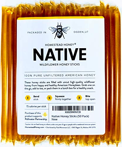 Product Cover Native Honey Sticks, Pure and Uncut Honey Straws Made in the USA with Real Wildflower Honey (50 Pack)