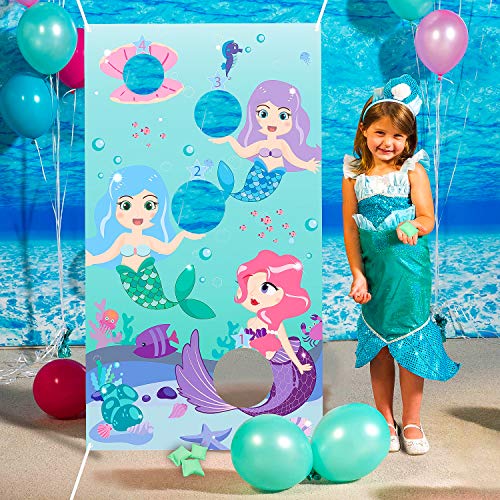 Product Cover WATINC Mermaid Toss Games with 3 Bean Bags, Carnival Birthday Party Fun Game for Kids and Adults, Mermaid Banner for Ocean Theme Party Decoration, Outdoor Yard Favors and Supplies, All Ages Activity