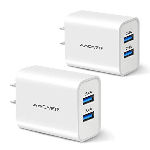 Product Cover Amoner Wall Charger, Upgraded 2Pack 24W 2-Port USB Plug Cube Portable Travel Wall Charger Plug for iPhone Xs/XS Max/XR/X/8/7/6/Plus, iPad Pro/Air 2/Mini 2, Galaxy9/8/7, Note9/8, LG, Nexus and More
