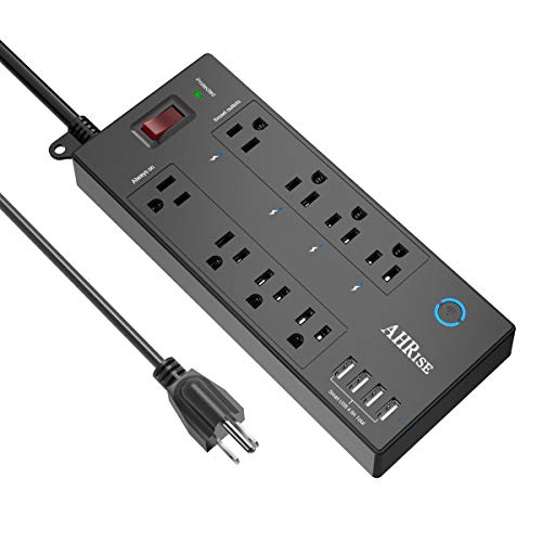 Product Cover Smart Plug, Power Strip, AHRISE WiFi Surge Protector（1680 Joules with 4 Smart Outlets and 4 Always on outlets and 4 USB Ports(Smart 4.8A 24W Total), 6ft Extension Cord, 1875W/15A, Black