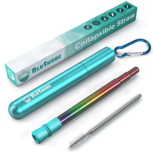 Product Cover Telescopic Reusable Straws with Case Keychain & Cleaning Brush - Rainbow 9.3