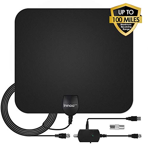 Product Cover TV Antenna - HDTV Antenna Support 4K 1080P, 60-100 Miles Range Digital Antenna for HDTV, VHF UHF Freeview Channels Antenna with Amplifier Signal Booster, 16.5 Ft Longer Coaxial Cable