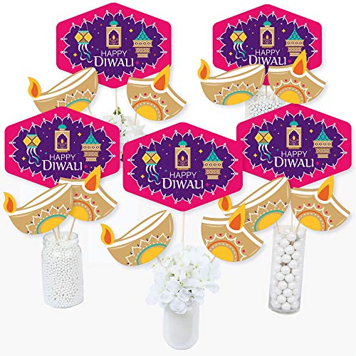 Product Cover Big Dot of Happiness Happy Diwali - Festival of Lights Party Centerpiece Sticks - Table Toppers - Set of 15
