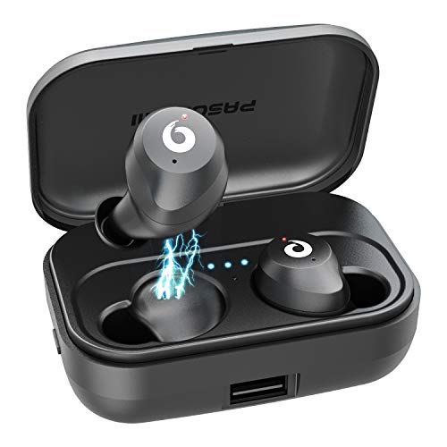 Product Cover Wireless Earbuds TWS Bluetooth Earbuds Stereo Bluetooth 5.0 Headphones Sports IPX7 Waterproof Wireless Earphones with 2200mah Charging Case/Box, Built-in Mic ... (Black)