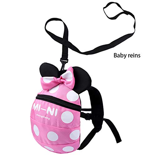 Product Cover Backpack Anti Lost Baby Toddler Walking Safety Backpack Little Kids Anti-Lost Travel Bag Harness Reins Cute Backpacks with Safety Leash for Baby Toddler Leash for Toddlers Age 1-5 Years (Pink)