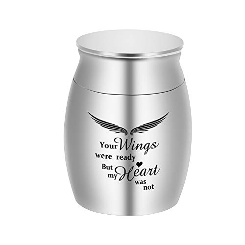 Product Cover Small Keepsake Urns for Human Ashes Mini Cremation Urns for Ashes Stainless Steel Memorial Ashes Holder-Your Wings were Ready, But My Heart was Not