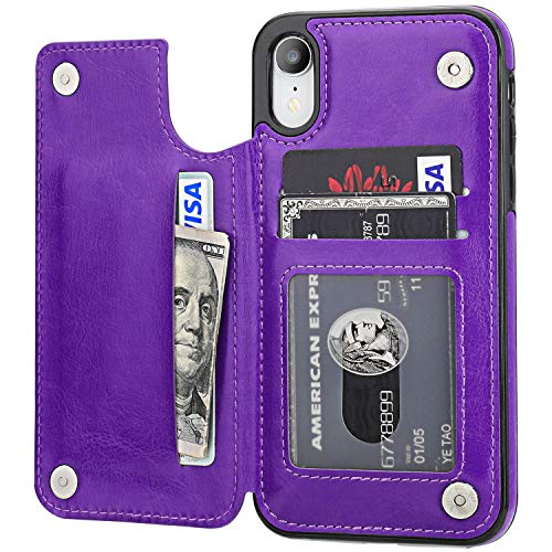 Product Cover iPhone XR Wallet Case with Card Holder,OT ONETOP Premium PU Leather Kickstand Card Slots Case,Double Magnetic Clasp and Durable Shockproof Cover for iPhone XR 6.1 Inch (iPhone XR 6.1