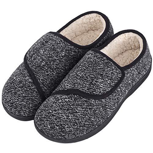 Product Cover LongBay Men's Memory Foam Diabetic Slippers Comfy Warm Plush Fleece Arthritis Edema Swollen House Shoes (10 D(M), Black)
