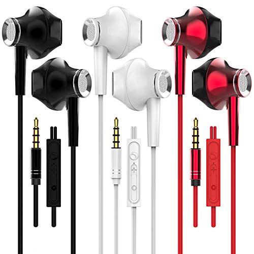 Product Cover YENIE Wired Earphones with Microphone, Full Metal Earbuds in Ear with Mic 3.5mm Jack, Hi Res Stereo Deep Bass Headphones for iPhone Android Smartphones MP3 Players (3 Mixed Color)