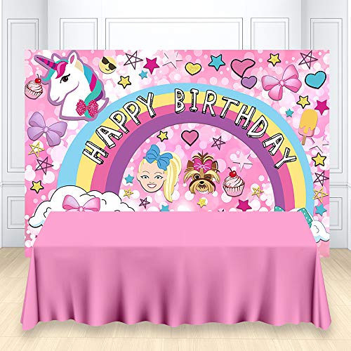 Product Cover HUAYI 7x5ft sweet 16 pink party backdrop glitter happy birthday banner color happy unicorn photo booth Studio Props Dessert Table Banner Party Supplies