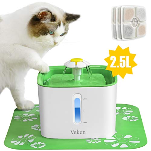 Product Cover Veken Cat Water Fountain, 2.5L Automatic Pet Water Fountain, Dog Water Dispenser with 3 Replacement Filters and 1 Silicone Mat for Cats and Small to Medium Dogs (Green)