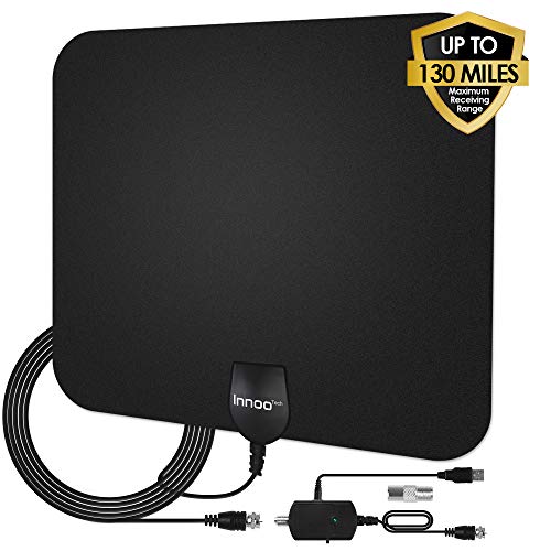 Product Cover TV Antenna - HDTV Antenna Support 4K 1080P, New Version 80-130 Miles Range Digital Antenna for HDTV, VHF UHF Freeview Channels Antenna with Amplifier Signal Booster, 16.5 Ft Longer Coaxial Cable