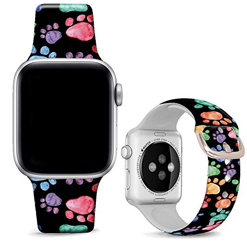 Product Cover DOO UC Floral Bands Compatible with iWatch 38mm/42mm/40mm/44mm, Cute Animal Footprints Silicone Fadeless Pattern Printed Replacement Bands for iWatch Series 4/3/2/1, M/L for Women/Men