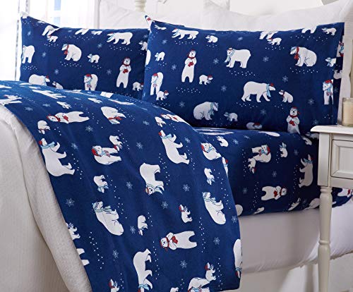 Product Cover Great Bay Home Extra Soft Printed 100% Turkish Cotton Flannel Sheet Set. Warm, Cozy, Luxury Winter Bed Sheets. Belle Collection (Twin, Navy Polar Bears)