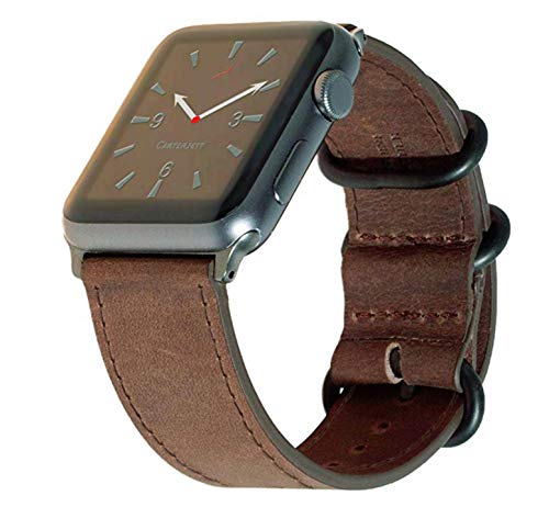 Product Cover Carterjett Compatible with Apple Watch Band Leather XL 42mm 44mm iWatch Band Replacement Strap Extra Large Crazy Horse Gray Military-Style Hardware for Series 1 2 3 4 5 (42 44 XL XXL Vintage Brown)