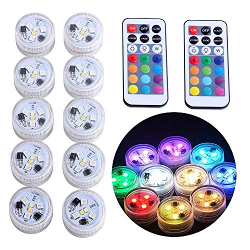 Product Cover KUCAM Submersible LED Lights, Waterproof LED Tea Lights Candle with Remote Battery Operated,RGB Color Changing for Vase Home Party Wedding Table Centerpieces,10 Pack
