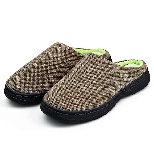 Product Cover Slippers for Men Memory Foam Warm Cozy Slip On Home House Shoes Rubber Sole Non-Slip Indoor Outdoor Winter (7-8, Army Green/Emerald)