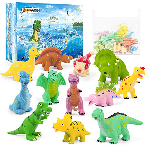 Product Cover Gizmovine Dinosaur Baby Bath Toys for Toddlers, 12 Pack Bathtub Toys for Boys and Girls, Safe Dinosaur Figures Playset Water Squirts Toys for Bathtub with Bath Toy Organizer